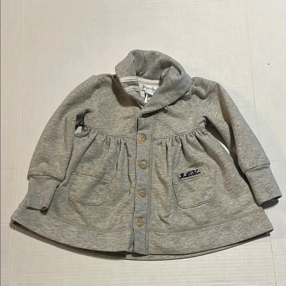 Ralph Lauren-18 months-gray-cotton blend, jersey knit, L/S,button-down jacket.